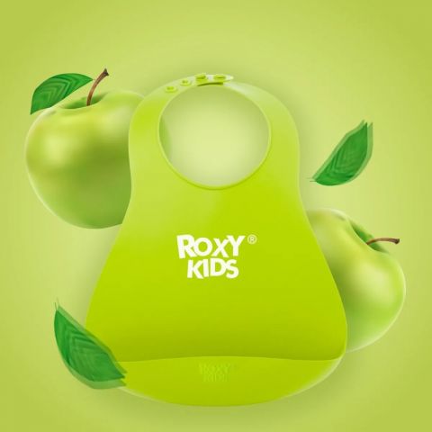 Слюнявчик детский, нагрудник для кормления ROXY-KIDS мягкий с кармашком и застежкой, цвет зеленый